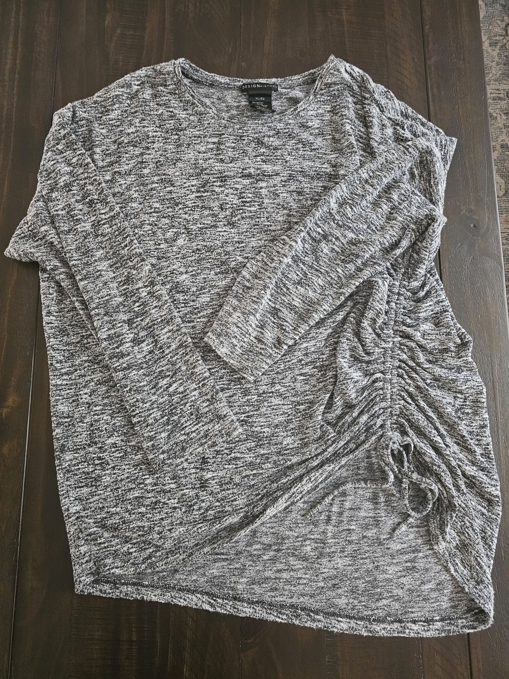 Design History Black & White Marled Side-Ruched Long Sleeve Top